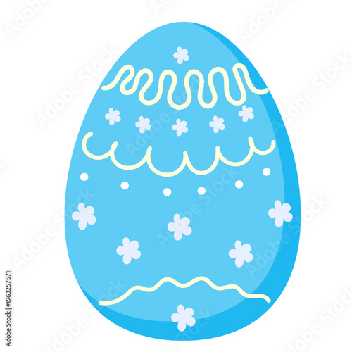 Cute Ornate Egg Icon Isolated on Transparent. Lovely Easter Holiday Mascot. Cartoon Funny Childish Drawn Food for Egg Hunt Family Party. Greeting Card Religion Tradition Symbol Decoration