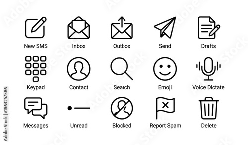 Minimalist icon set for messaging and communication interfaces