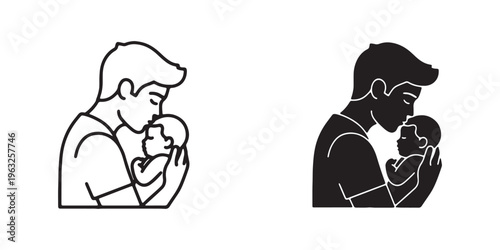 Vector illustration of a father holding and kissing his baby