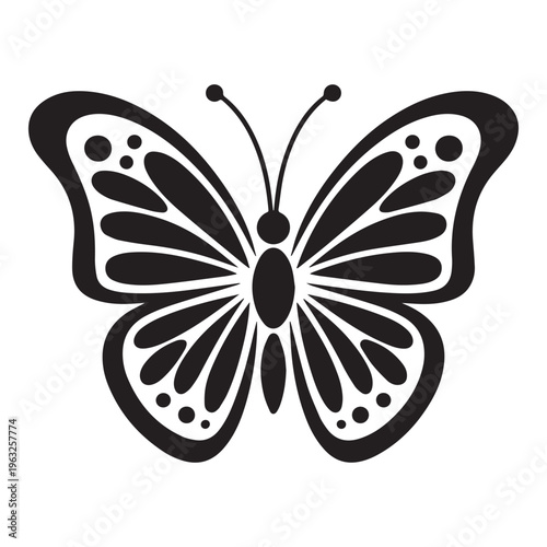 Elegant butterfly silhouette vector, isolated black and white insect design