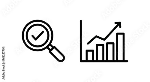 Magnifying glass with checkmark and bar graph with upward arrow - significance and growth concepts