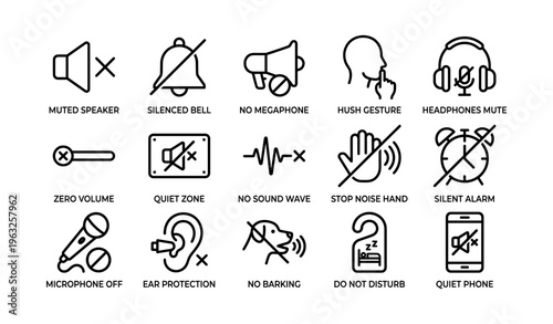 Mute and silence symbols: icons for sound control and noise management