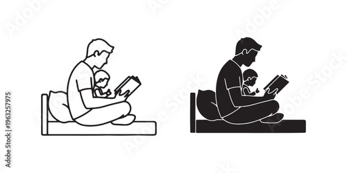Vector illustration of a father reading to a child in two styles