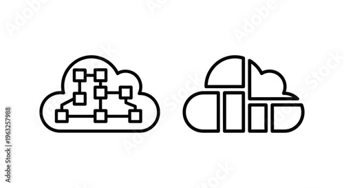 Microsegmentation and network segmentation cloud icons representing data security architecture, enterprise network infrastructure, and it management solutions