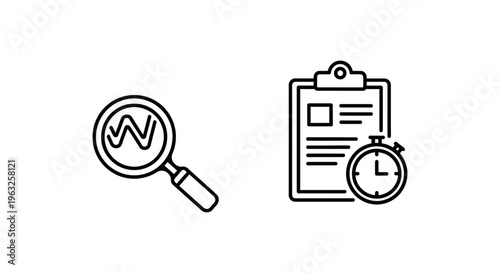 Business process analysis and data evaluation icons for continuous monitoring and real-time audits in corporate settings