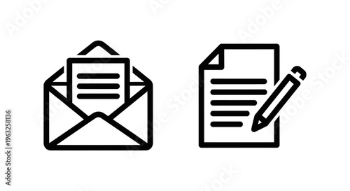 Modern business email communication icons: draft, copy, send, and messaging concepts for digital workflow
