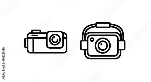 Versatile modern camera device icons: digital compact and action camera designs for photography and videography concepts