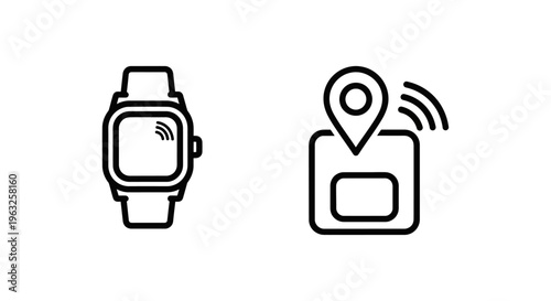 Wearable gps smartwatch and tracker icons for location services, navigation, and personal safety devices