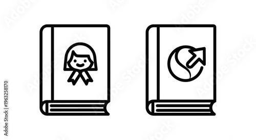Children's story book and library return book icons for education, learning, and literary concepts