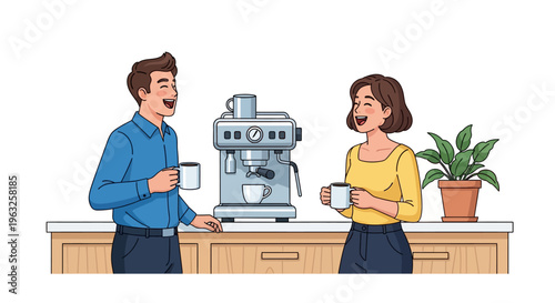 Colleagues Laughing During Office Coffee Break