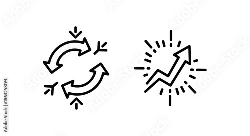 Viral and growth icons representing business marketing strategy, engagement, and digital content spread with circular arrows and upward trend