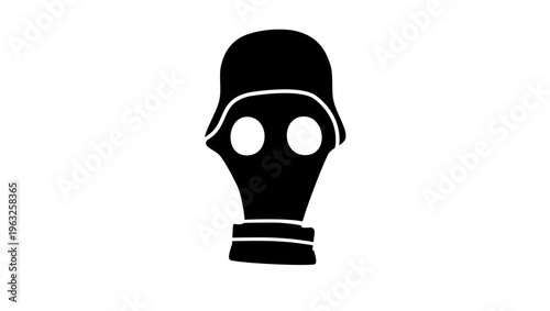 soldier in a gas mask, black isolated silhouette