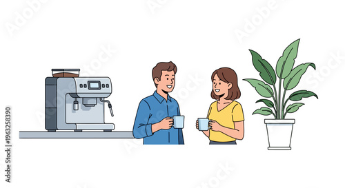 Coworkers Chatting Over Coffee in Modern Office