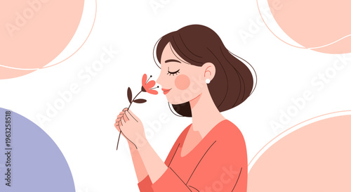 Woman Smelling a Flower Illustration.