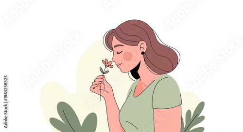 Woman Smelling a Flower in Nature.