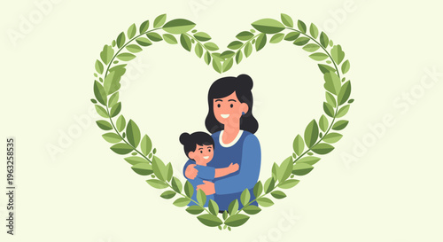Mother and child love heart symbol.