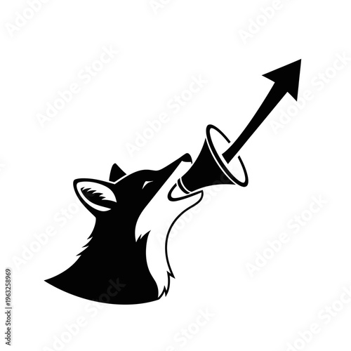 Fox Head with Megaphone and Upward Arrow, Symbolizing Marketing Success and Growth