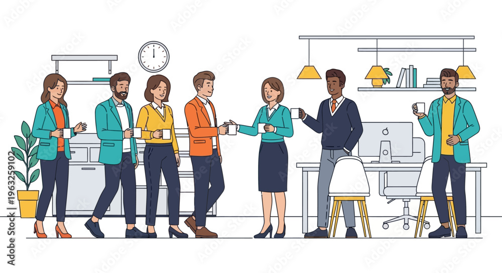 Obraz premium Diverse Professionals Socializing at Office Reception