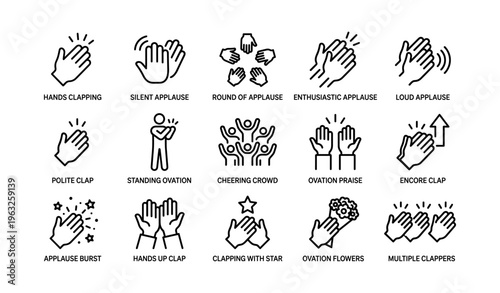 Various applause hand icons including clapping, ovation, and enthusiastic applause