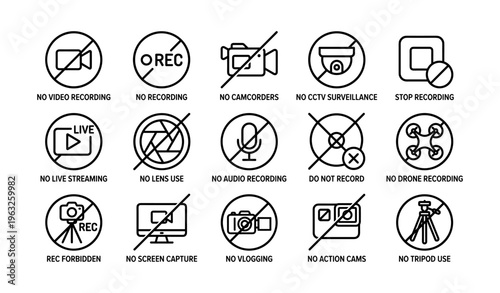 Collection of prohibition signs for recording and surveillance devices