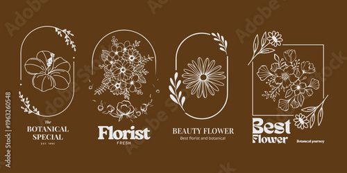 Botanical Badge Logo Set with Natural Floral Frames and Elegant Typography