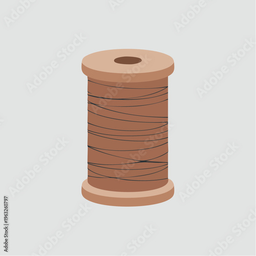 Brown spool of black thread illustration sewing supply