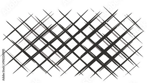 Abstract background featuring a hand drawn black lattice or grid pattern with rough textured lines on a plain white surface.