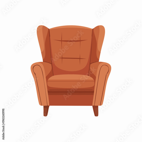 Orange wingback armchair illustration in flat design style