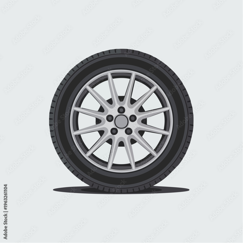 Obraz premium Realistic illustration of a car tire with silver rim