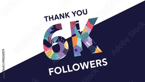 Festive social media milestone celebration graphic showing thank you six thousand followers with a vibrant colorful patterned design.