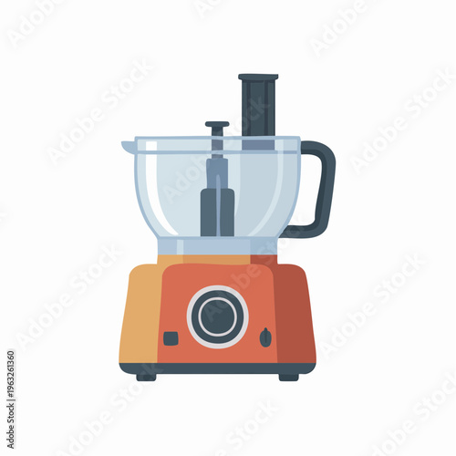 Orange food processor illustration with clear bowl