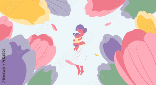A girl surrounded by colorful flowers.