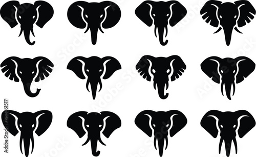 Elephant Silhouette Icon Collection Set