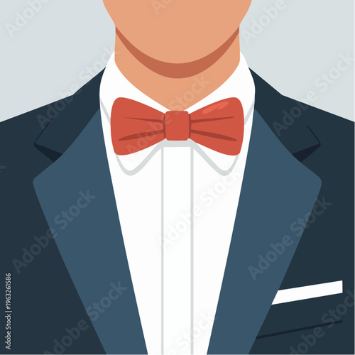 Illustration of man in tuxedo with red bow tie