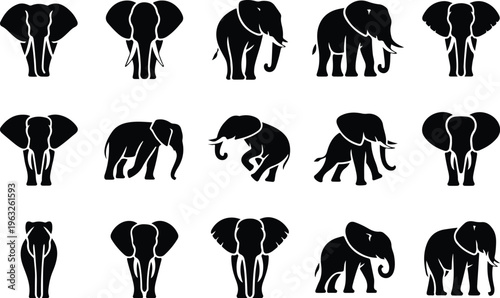 Elephant Silhouette Icon Collection Set