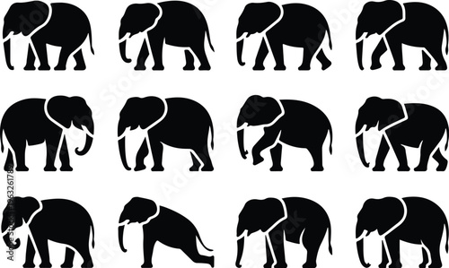 Elephant Silhouette Icon Collection Set