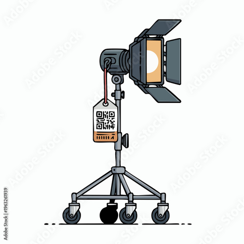 Vintage style studio movie light on stand illustration