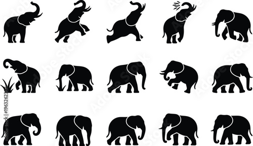 Elephant Silhouette Icon Collection Set