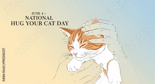 Warm and cozy cat being hugged on national hug your cat day with soft gradient background