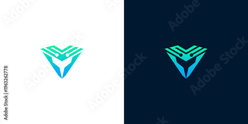 Vibrant geometric V-shaped logo design, an abstract symbol representing innovation and dynamic progression suitable for modern branding and technology companies seeking a sleek identity