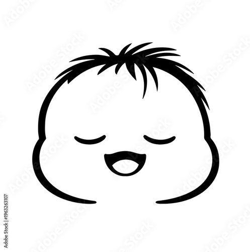 Happy relaxed baby face icon, smiling peaceful expression, cute simple illustration