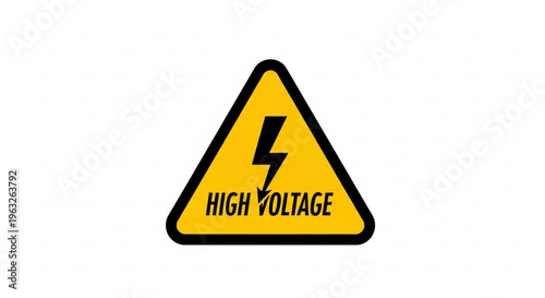 A yellow high voltage warning sign with a black border and lightning bolt