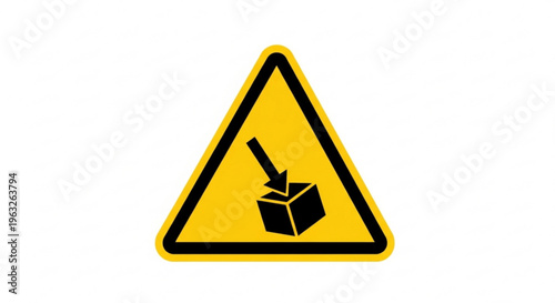 A yellow warning sign with a black border and a box icon