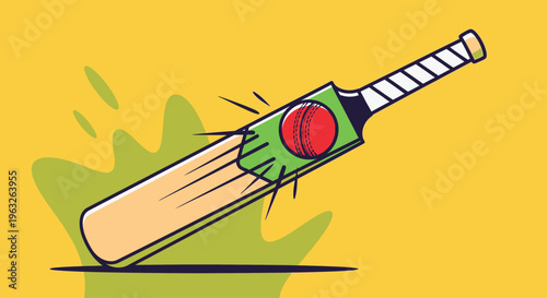 Cricket Bat with Red Ball 1.