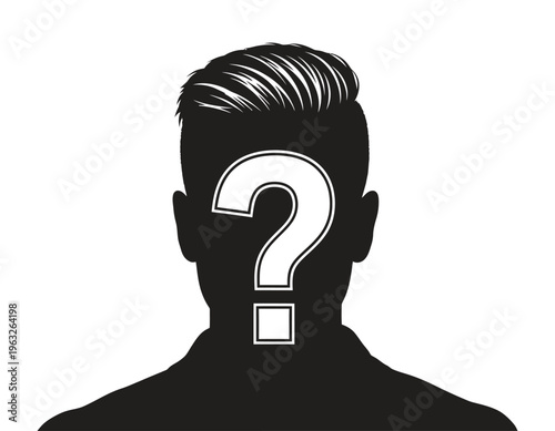 Mysterious silhouette of a man with a question mark on his face