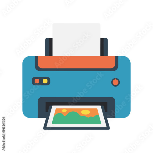 blue printer with paper output vector illustration
