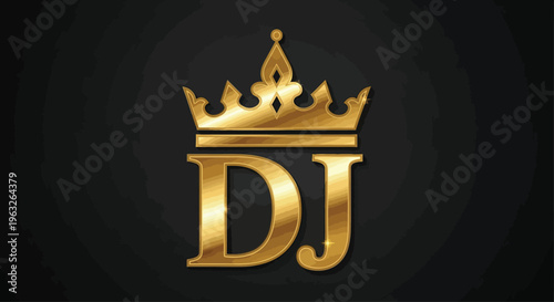 Golden Crowned DJ Logo Design 1.