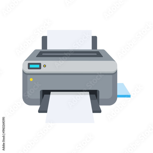 printer vector illustration with paper output flat design