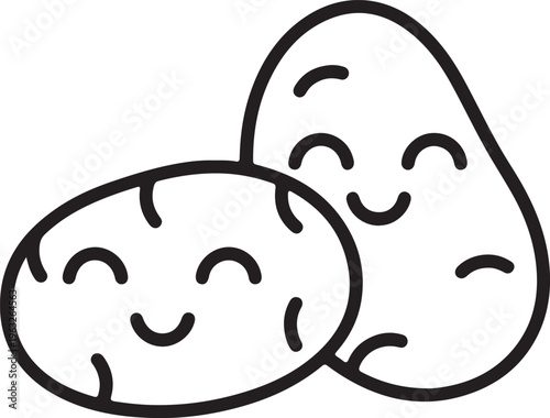 Happy potato vector illustration, two smiling cartoon potatoes, cute vegetable graphic resource, simple line art food icon for healthy eating concepts