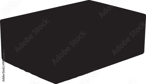 Minimalist black rectangular block, a sleek 3D geometric shape, abstract solid form for modern design, architectural element, or product display background, isolated vector graphic.